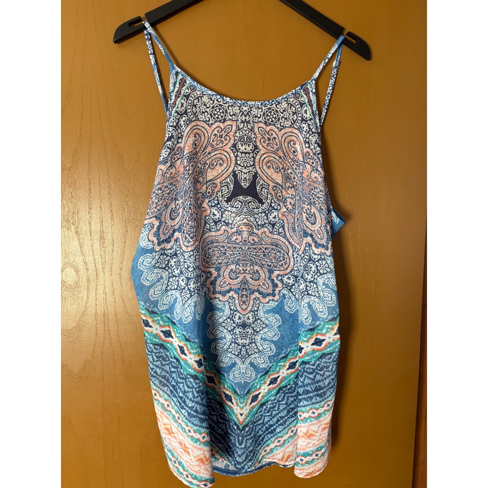 Ocean Pacific OP Blue Paisley Geometric Halter Tank Top Juniors Large L 11-13